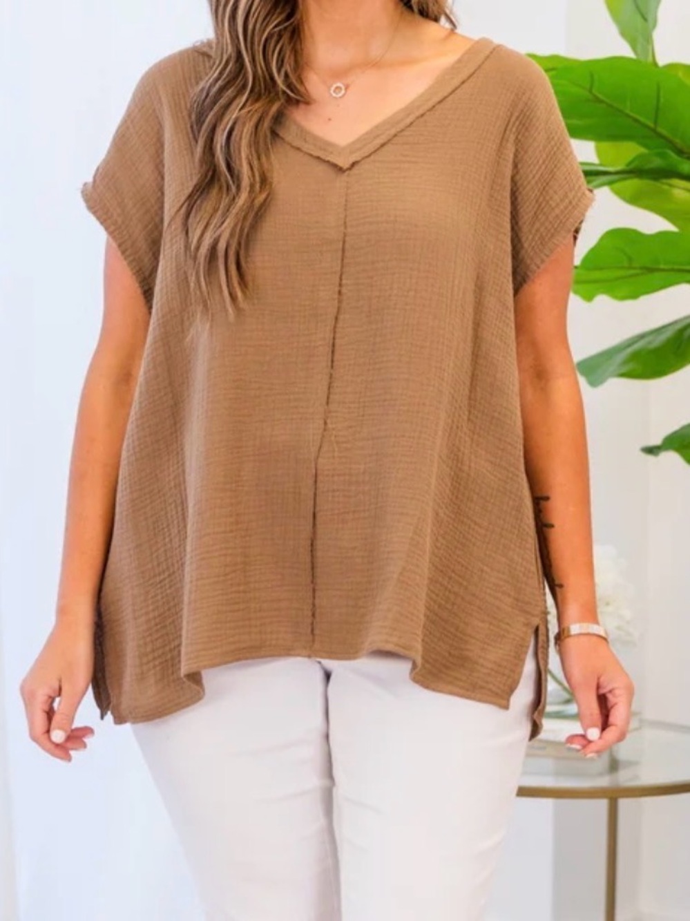 Brown linen top 1X